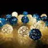 2M 20 Lights Blue & White Rattan Ball String Lights – Battery Operated