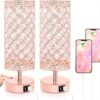 Crystal Touch Table Lamps – USB Ports, 3-Way Dimmable with LED Bulbs