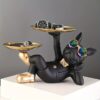 Elegant Black & Golden Lucky Dog Figurine – Resin Key Holder & Living Room Decor