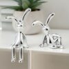 Set of 2 Nordic Style Rabbit Ornaments – Silver-Plated Rabbit Statue for Desktop Decor
