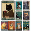 Retro Metal Tin Sign – “More Espresso, Less Depresso” Coffee Lover Wall Art