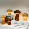 Wooden Mushroom Night Light – Rechargeable, 3-Color, Stepless Dimming Lamp